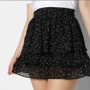 Zara Black Polka Dot Ruffle Mini Skort Small Tiered High Waist Layered Coquette